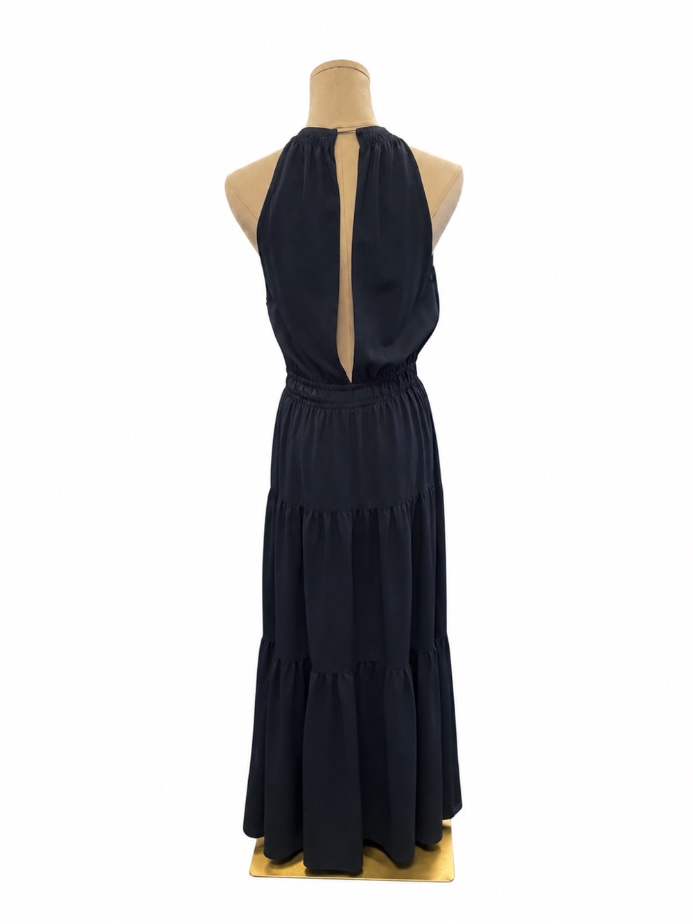 Wilfred Size S Navy Halter Open-Back Tiered Maxi Dress